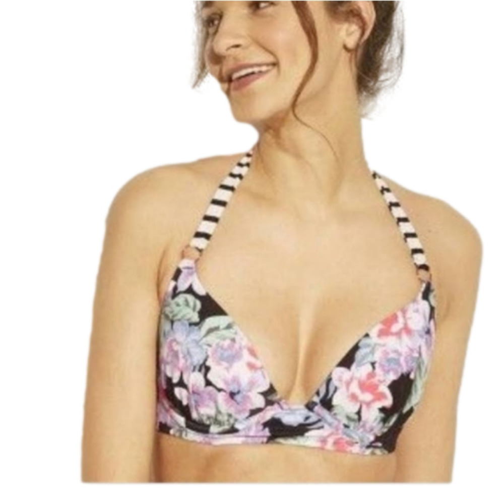 Shade & Shore Black Floral Underwire Bikini Top